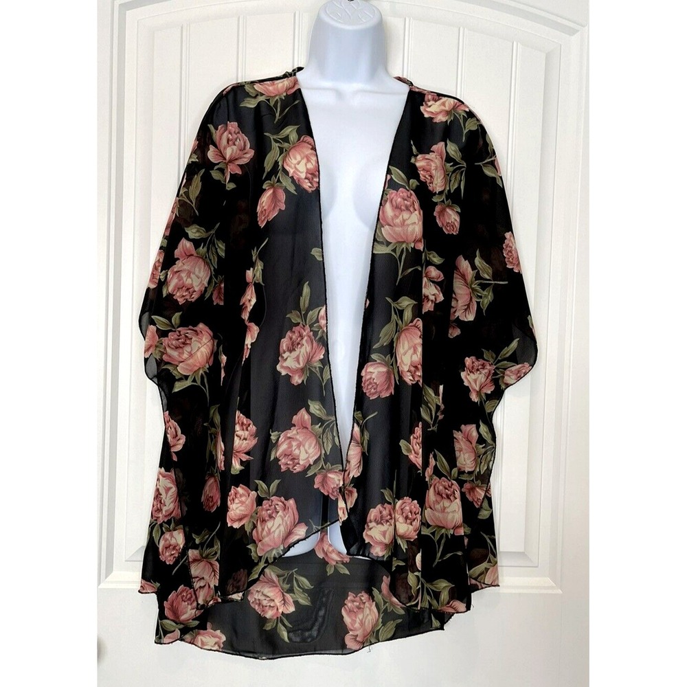 Live 4 Truth Womens Size Large Multicolor Half Sleeve Sheer Open Kimono Cardigan